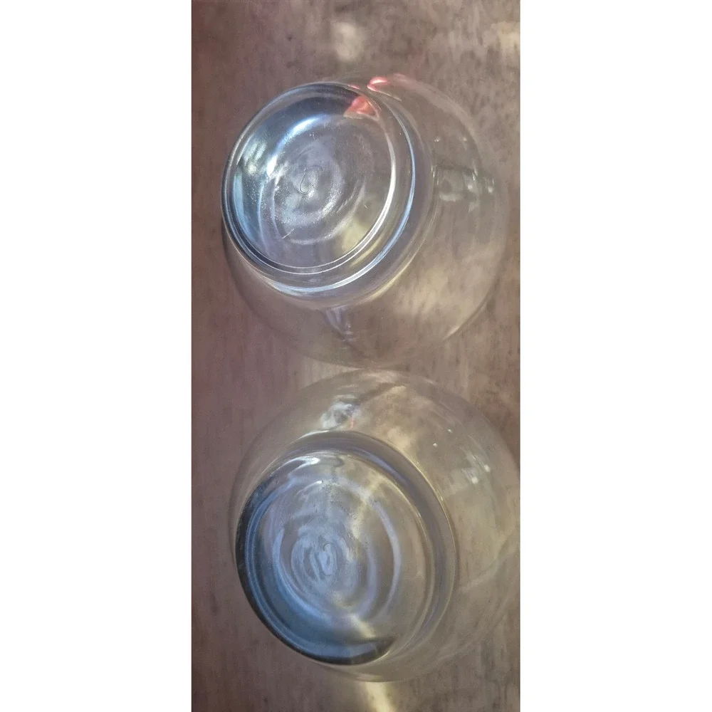 Set of 2 Clear Glass Juice Tumblers Rounded Whiskey Glasses Pedestal Base 3.25in